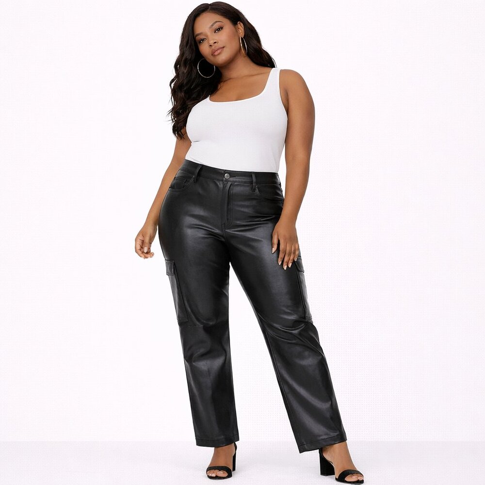 Cara Santana black high rise vegan leather cargo pants Size: 8